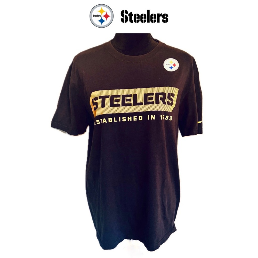 NIKE NFL Pittsburgh Steelers Black Logo T Shirt Sz M Y2K